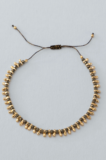 The Makery, Boho Bracelet with Pyrite and Gold Beads