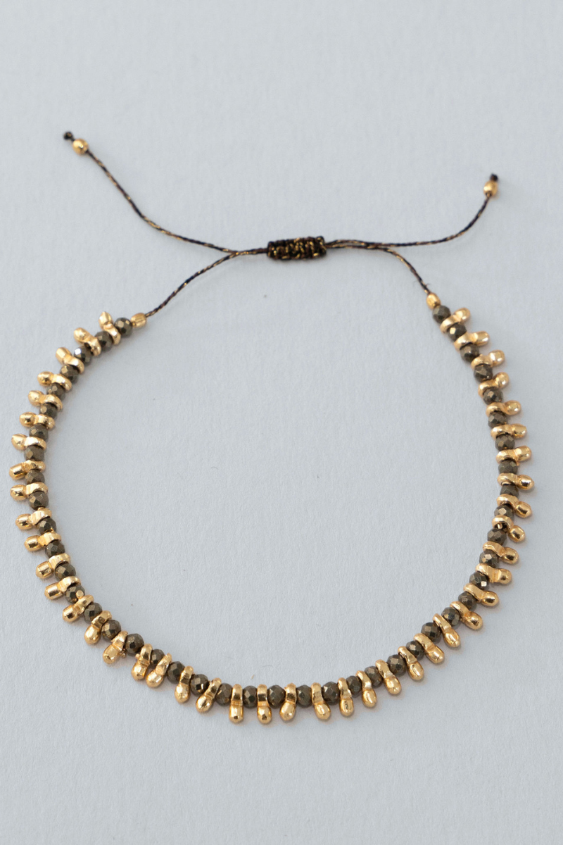 The Makery, Boho Bracelet with Pyrite and Gold Beads