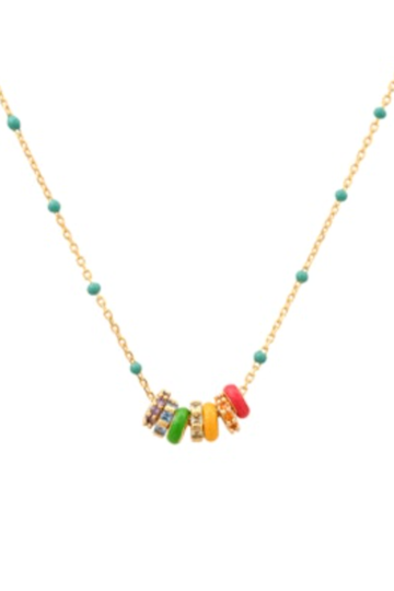 Tai, Enamel Beaded Chain with Rainbow Rondelles- Gold/Turquoise