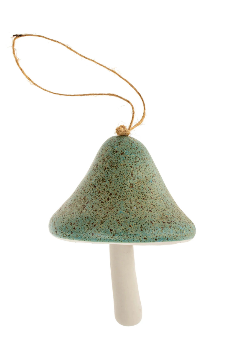 Indaba, Ceramic Mushroom Ornament Aqua