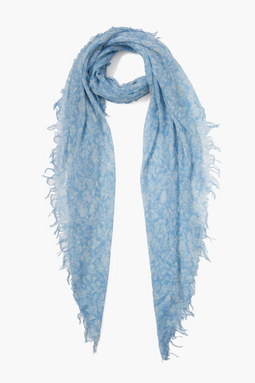 Chan Luu, Cashmere and Silk Scarf Baby Blue Dahlia Floral