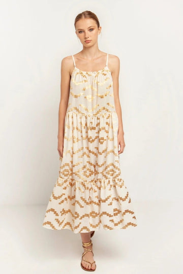 Greek Archaic Kori, Dress with Rhombus Straps- White/Gold