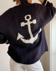 Varsity Cardigan-Anchor-Navy/White