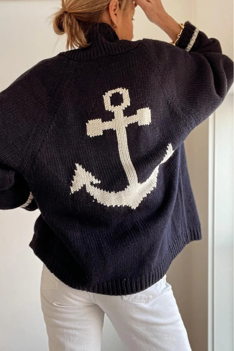 Varsity Cardigan-Anchor-Navy/White