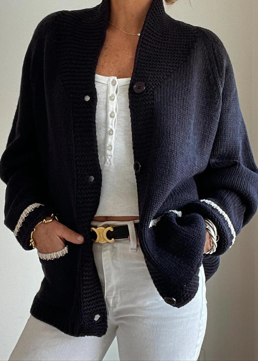 Varsity Cardigan-Anchor-Navy/White