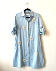 Tiana, Linen Light Blue Daisy Dress