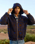 Res Ipsa, Crochet Zip Hoodie- Navy/Brown