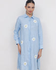 Tiana, Linen Light Blue Daisy Dress