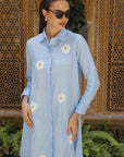 Tiana, Linen Light Blue Daisy Dress