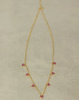 The Makery, Gold Necklace with Seven Sparkling Pink Clusters