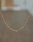 The Makery, Gold Necklace with Seven Sparkling Pink Clusters