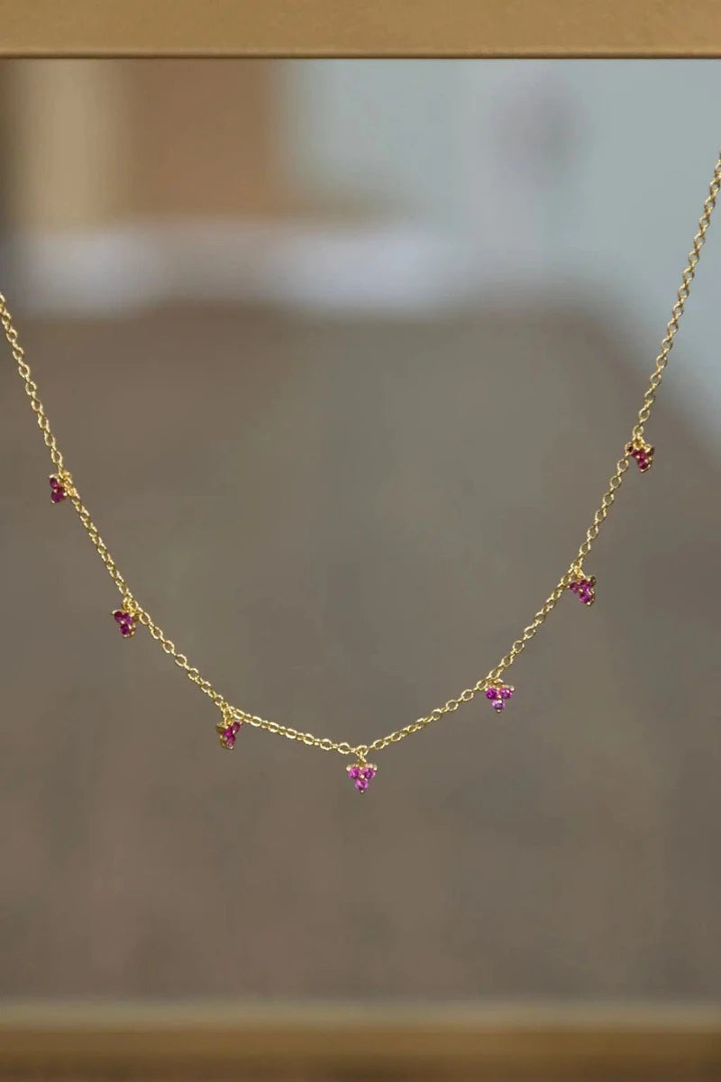 The Makery, Gold Necklace with Seven Sparkling Pink Clusters