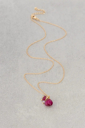 The Makery, Gold Chain with Red Garnet Charm and Pink Beads