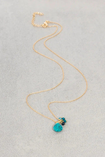 The Makery, Gold Chain with Turquoise Pendant and Blue Beads