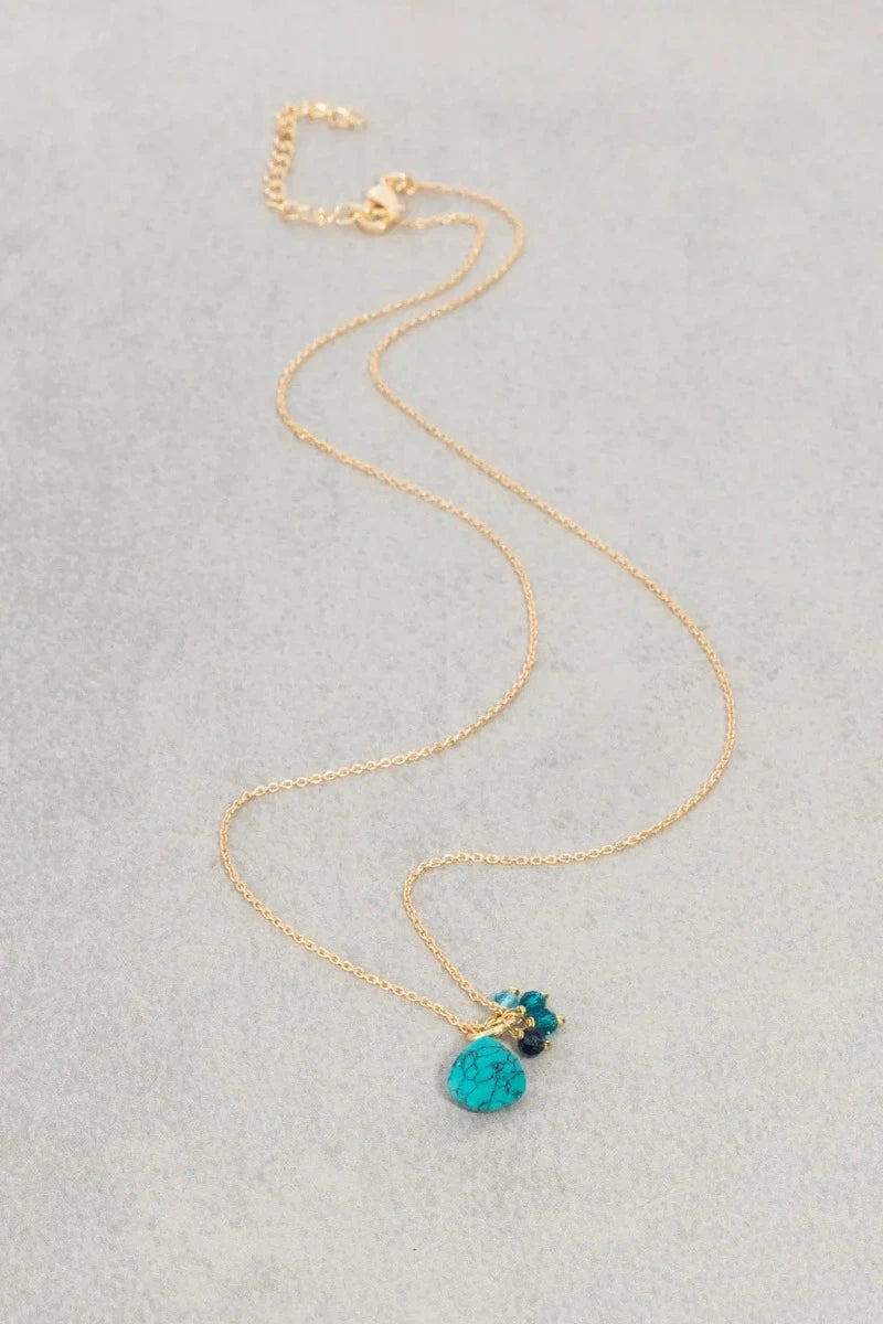 The Makery, Gold Chain with Turquoise Pendant and Blue Beads