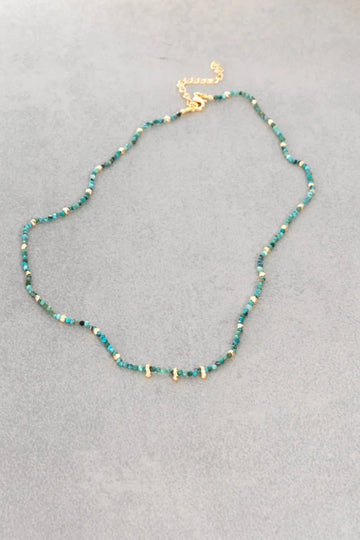 Turquoise Bead Necklace with Tiny Gold Charms