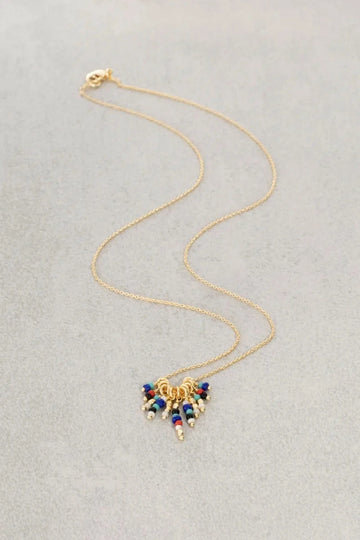 The Makery, Gold Chain Necklace with Cluster of Multi-Coloured Beads