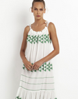 Greek Archaic Kori, Short Arrow Dress with Rope Ties- White/Green