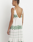 Greek Archaic Kori, Short Arrow Dress with Rope Ties- White/Green