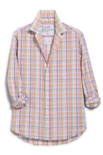 Frank & Eileen, Relaxed Button Up Shirt-Green/Orange/Pink Plaid