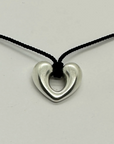 Silver Open Heart Pendant on Black Cord
