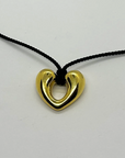 Gold Open Heart Pendant on Black Cord