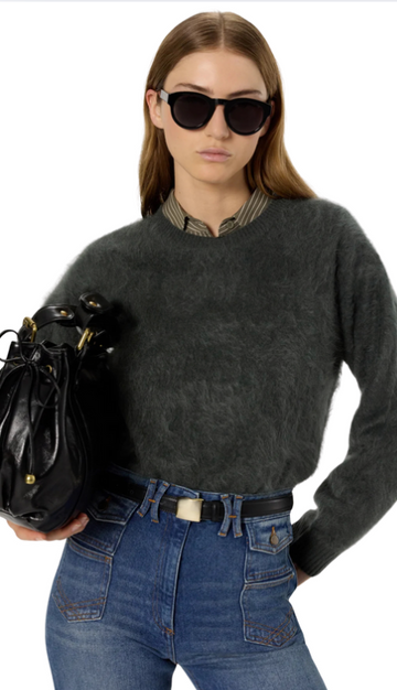 Gerard Darel, Elina Cashmere Fuzzy Sweater- Vert Kaki