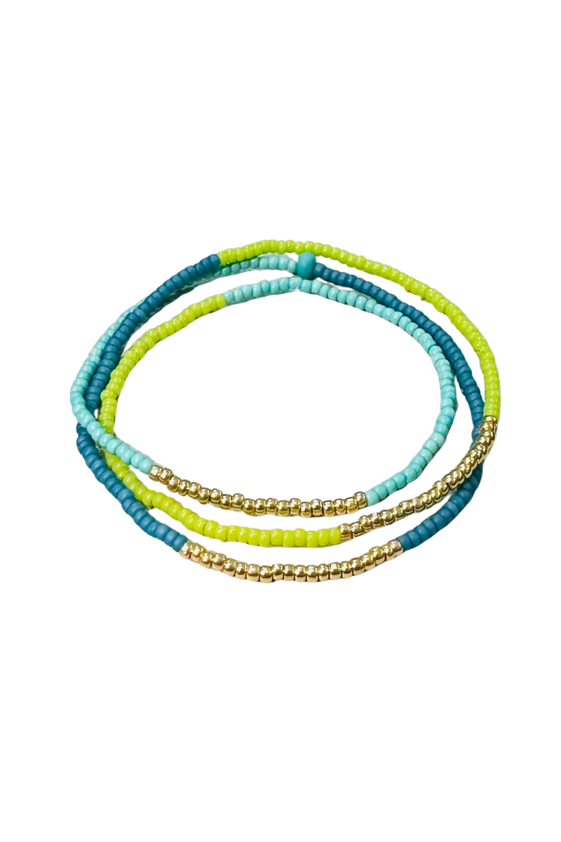 The Makery, Triple Wrap Bracelet- Aqua/Lime & Teal