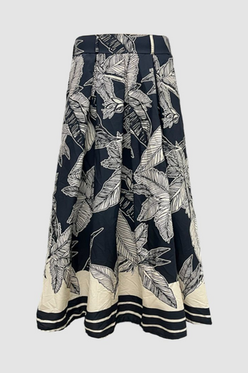Zenara,  Jasmin Printed Cotton Skirt- Black
