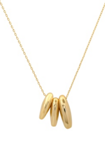 TAI, Gold Triple Puffy Oval Necklace- Gold