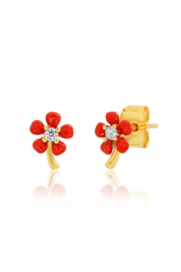 TAI, Red Enamel Flowed Studs- Red