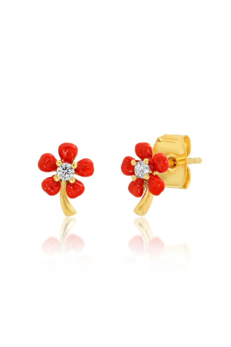 TAI, Red Enamel Flowed Studs- Red