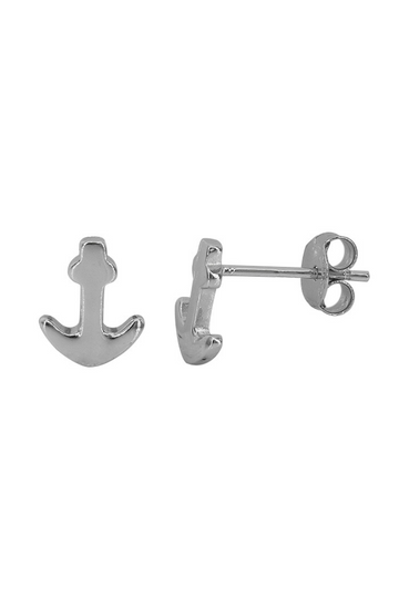 Silver Anchor Stud Earrings