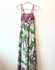 Ela Printed Cotton Spaghetti Strap Dress-Fucsia