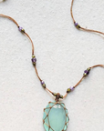 Sharing,  Short Tibetan Necklace- Blue Chalcedony