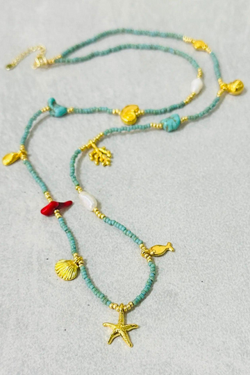 The Makery, Milos Turquoise Beach Beads Charm Necklace