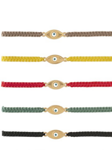 AB, Macrame Knotted Bracelet with Gold Evil Eye