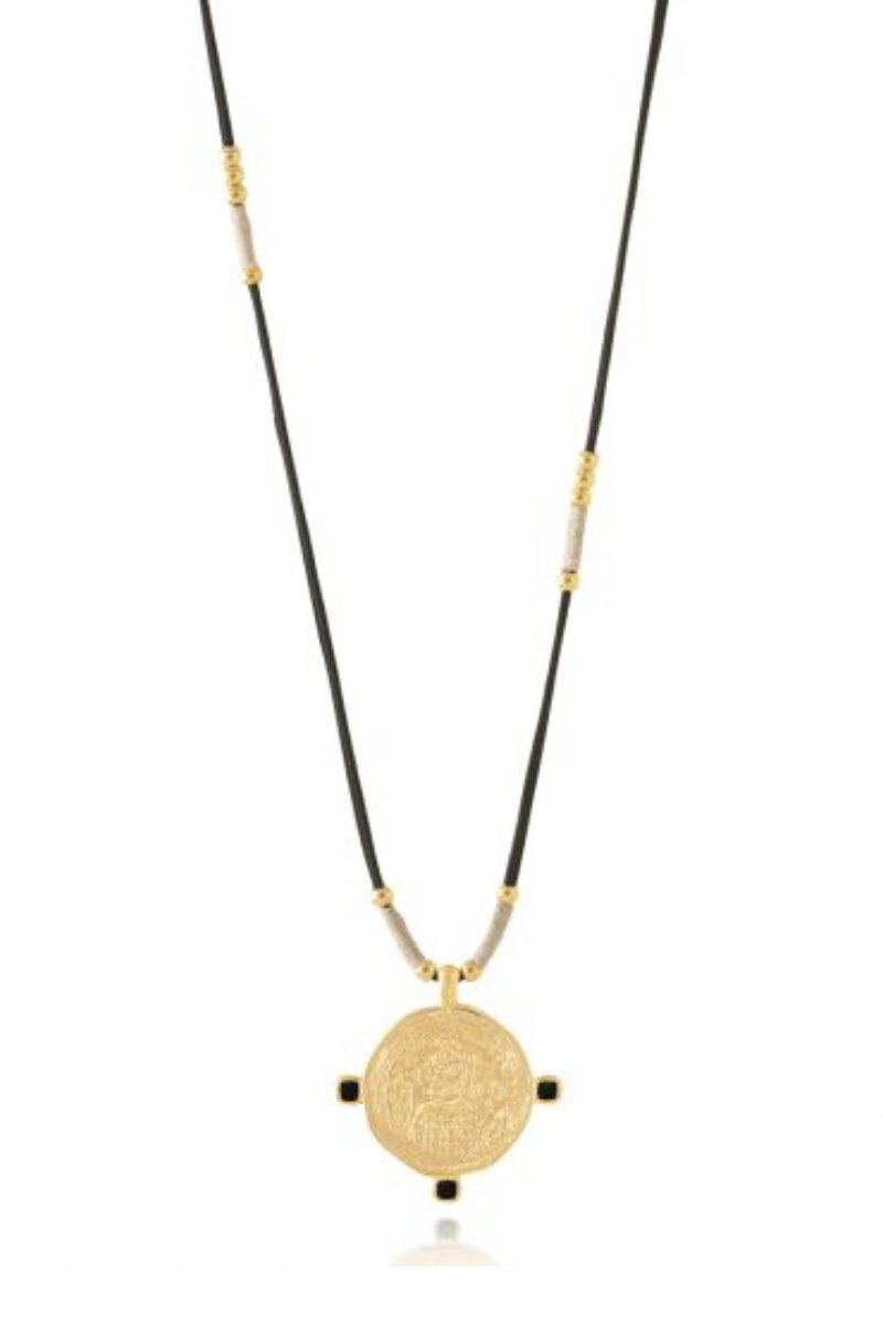 AB, Cord Necklace with Gold Coin Pendant