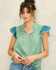 M.A.B.E, Dana Print Short Sleeve Top - Green