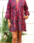 La Plage, Alison Long Sleeve Dress- Navy/Pink