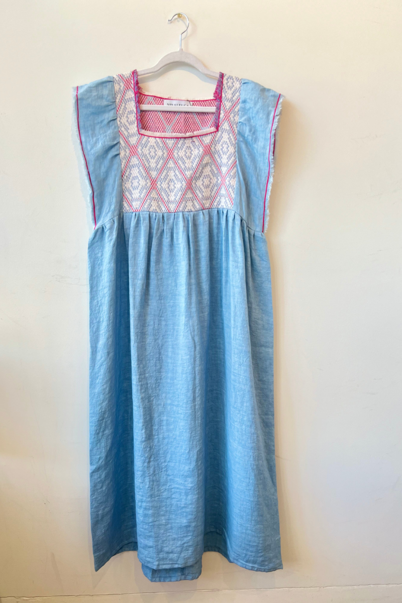 Nina Leuca, Jilly Dress- Light Blue with Pink Embroidery