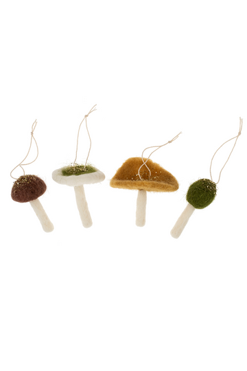 Indaba, Felt Mushroom Ornament - Set of 4