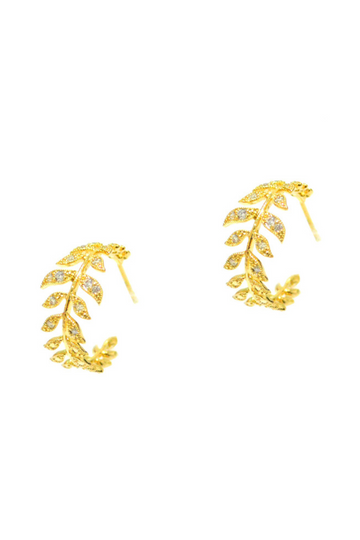 TAI, Gold Cubic Zirconia Feather Hoop Earrings