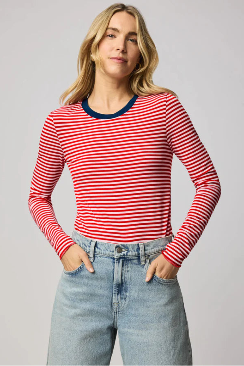 Splendid, Bamboo Long Sleeve Tee - Navy/Rouge/White