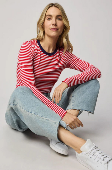 Splendid, Bamboo Long Sleeve Tee - Navy/Rouge/White