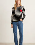 Heart Stripe Crew Sweater - Inkwell