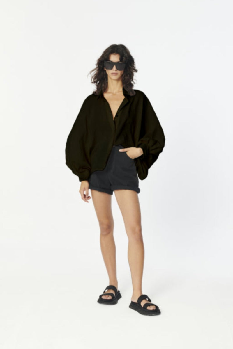 MUSE, Cupro Cape Shirt- Black