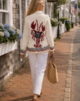 Varsity Cardigan - New Ivory Red Lobster with Trim