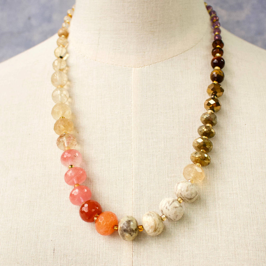 Linden Beaded Necklace-Pink Rutilated Quartz