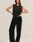 Velvet, Hilma Velvet & Satin Media Pant-Black